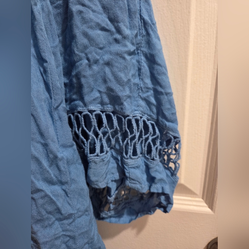 Raviya Light Blue Peasant Top With Eyelet Design - Picture 6 of 11